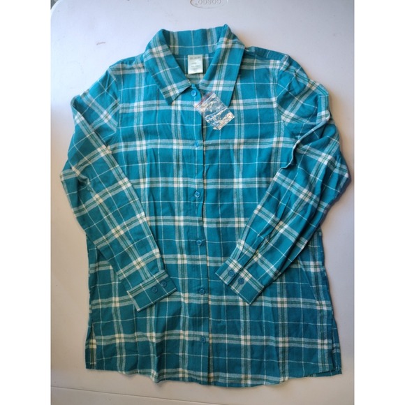 Blair Teal Plaid 100% Cotton Button Down Long Sleeve Flannel Shirt Small - Picture 1 of 6